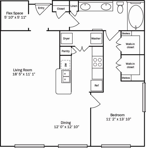 A floor plan of a house with a living room, dining room, kitchen, and bedroom.